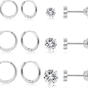 Set of 6 Lightweight Silver Gold Plated Surgical Steel Earrings for Multiple Pie